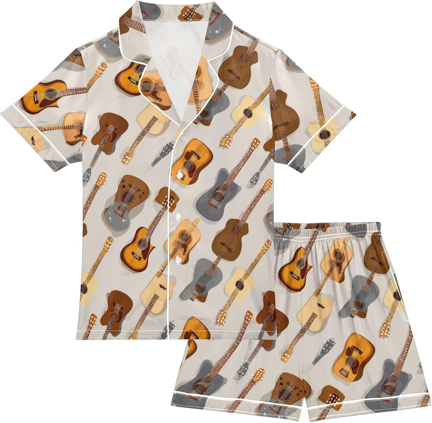 Silk Pajama Sets Short Sleeve Pajamas Soft Sleepwear 2 Piece Pjs Set