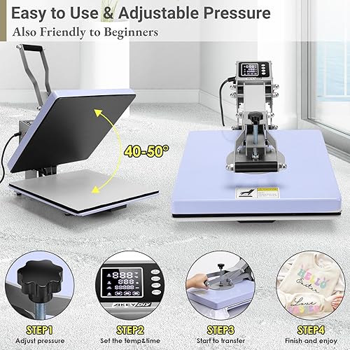 Miniatura 5 de AKEYDIY Prensa de calor de 15 x 15 pulgadas, prensa digital de camisas que se calienta rápido y uniforme, prensa de calor profesional extraíble