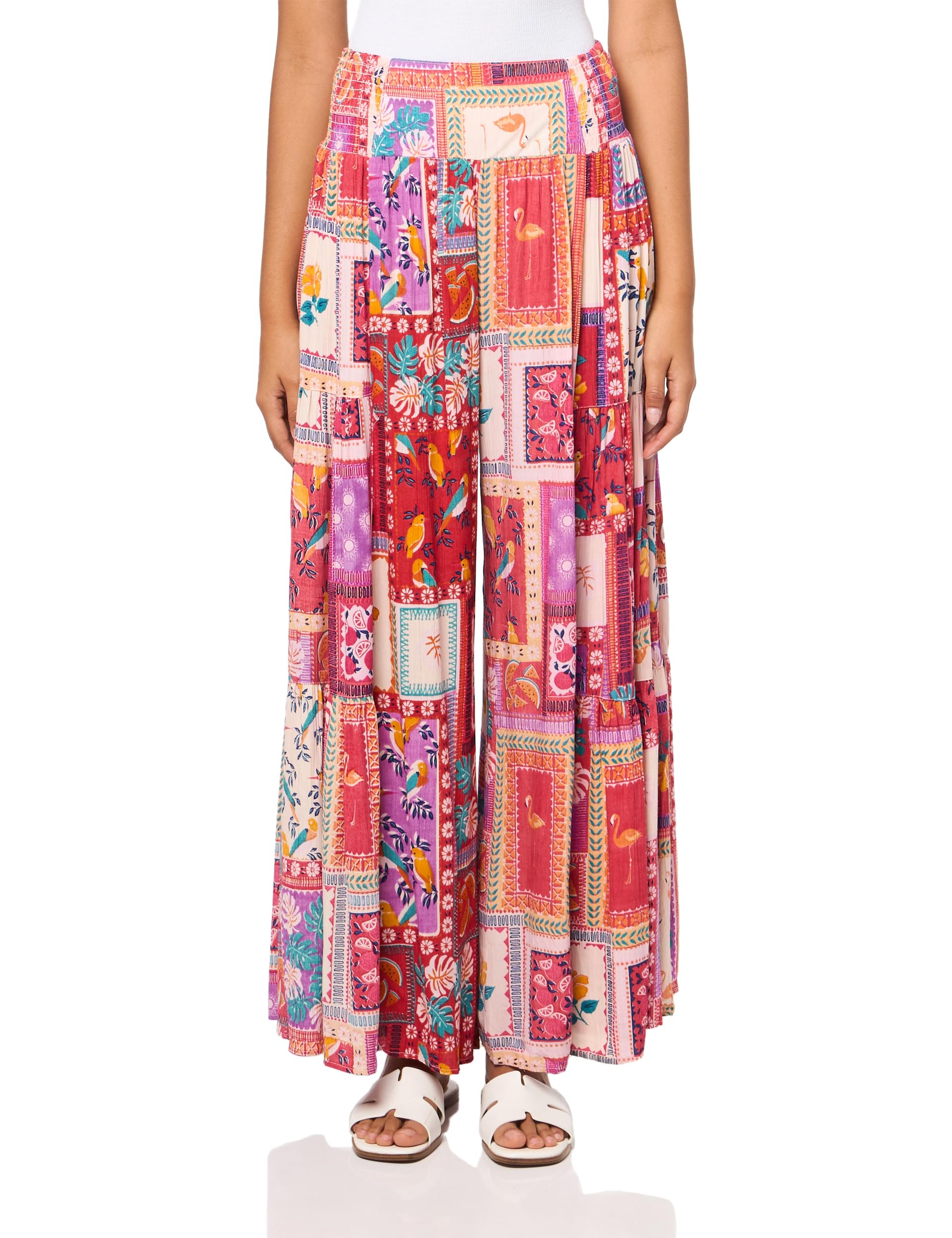 Angie Womens Womens Smocked Waist Tiered Wide Leg Pant