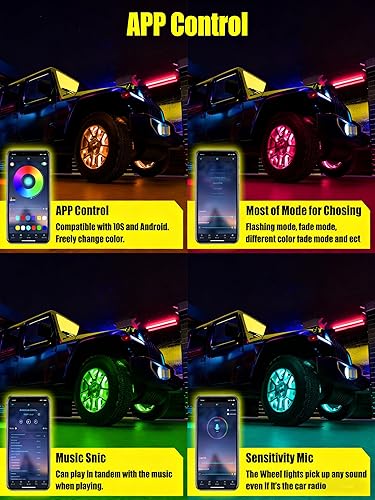 Miniatura 25 de SUNPIE Luces de rueda para camión de color de ensueño para automóviles con gran angular para SUV con llanta de neumáticos de 17 pulgadas y 18