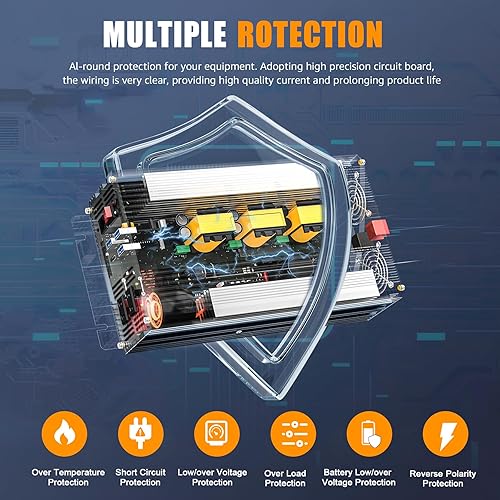 Miniatura 8 de XWJNE Inversor de onda sinusoidal pura de 2000 W, inversor de corriente de 12 V CC a 110 V120 V CA con control remoto, pantalla LED, 3 salidas de
