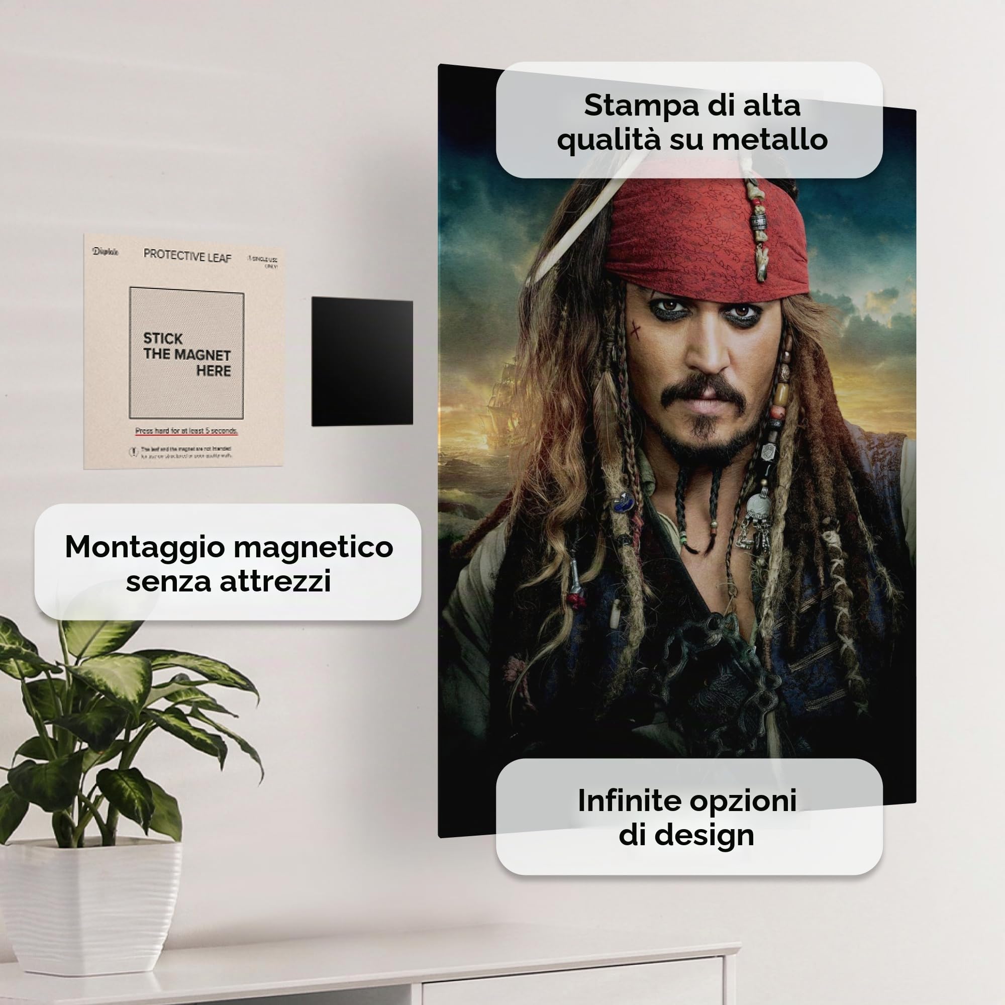 Displate Poster in metallo Disney - Pirati dei Caraibi - Capitano Jack Sparrow - Decorazione per camera da letto - Regalo da collezione - Decorazioni di alta qualità da parete, poster del film, 32 x