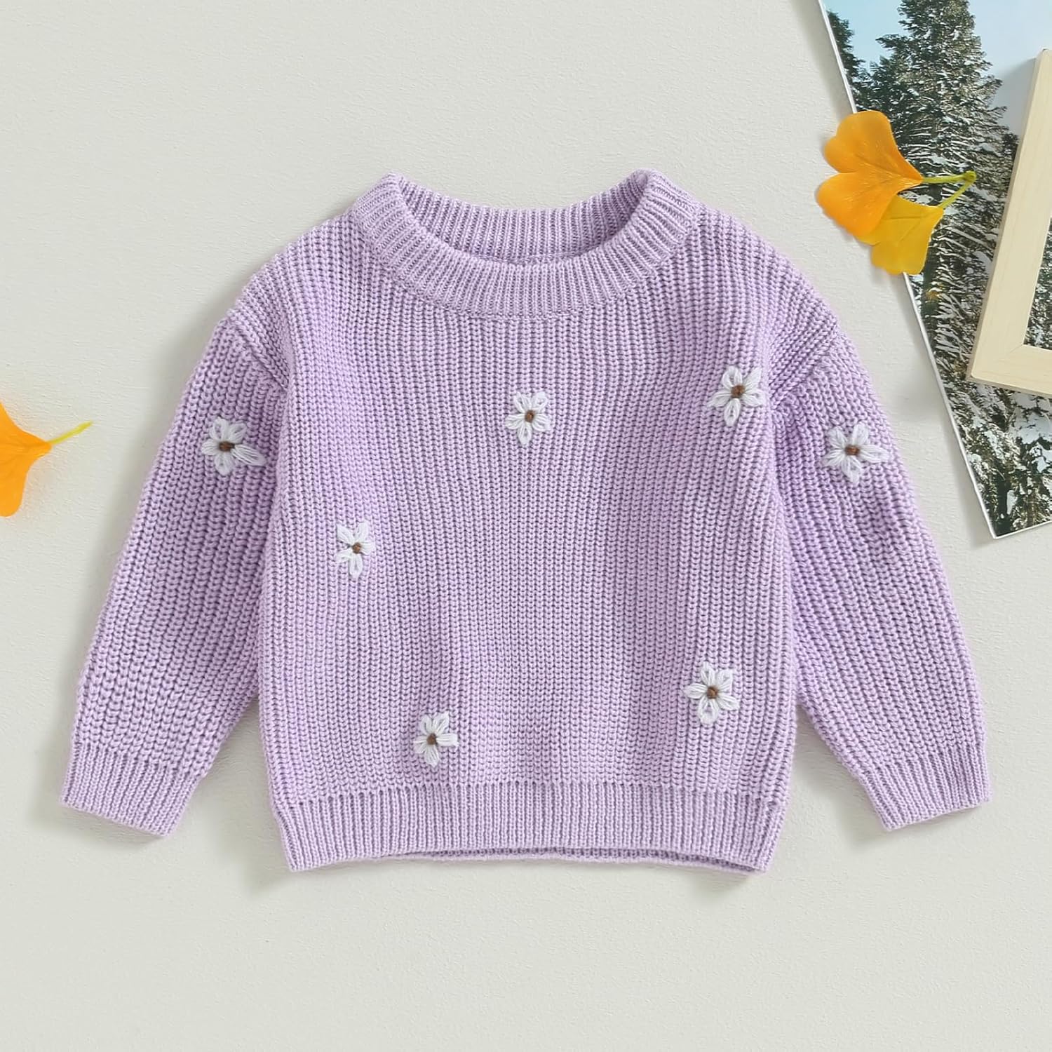 Mubineo Baby Girl Winter Clothes Cute Flower Sweater Crewneck Pullover Long Sleeve Knit Newborn Infant Sweaters - Image 2