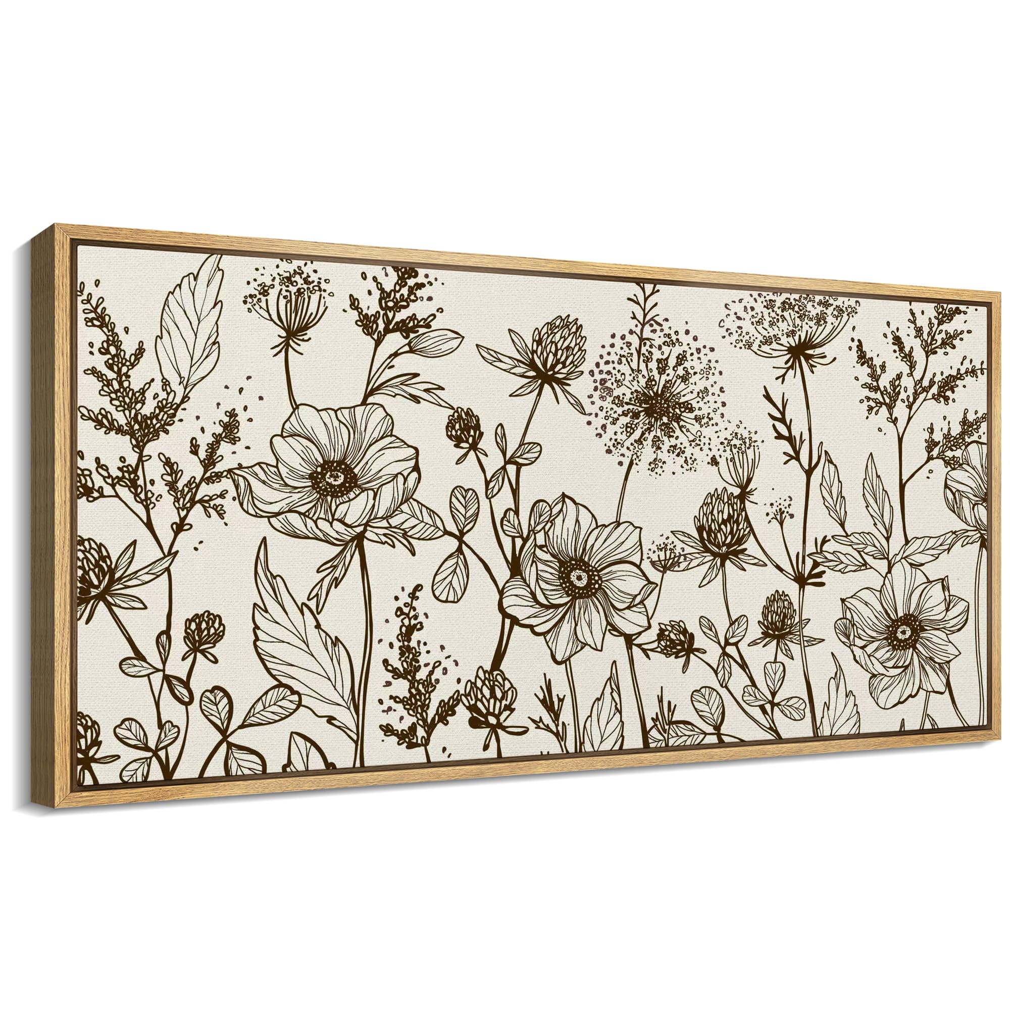 SIGNFORD Extra Large Framed Canvas Print Wall Art Botanical Line Art Floral Sketch Illustrations Modern Art Calm Warm for Living Room, Bedroom, Office