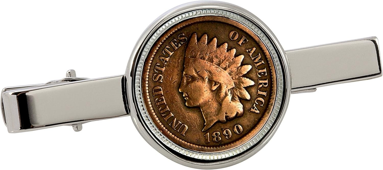 American Coin Treasures 1800's Indian Penny Silvertone Coin Tie Clip