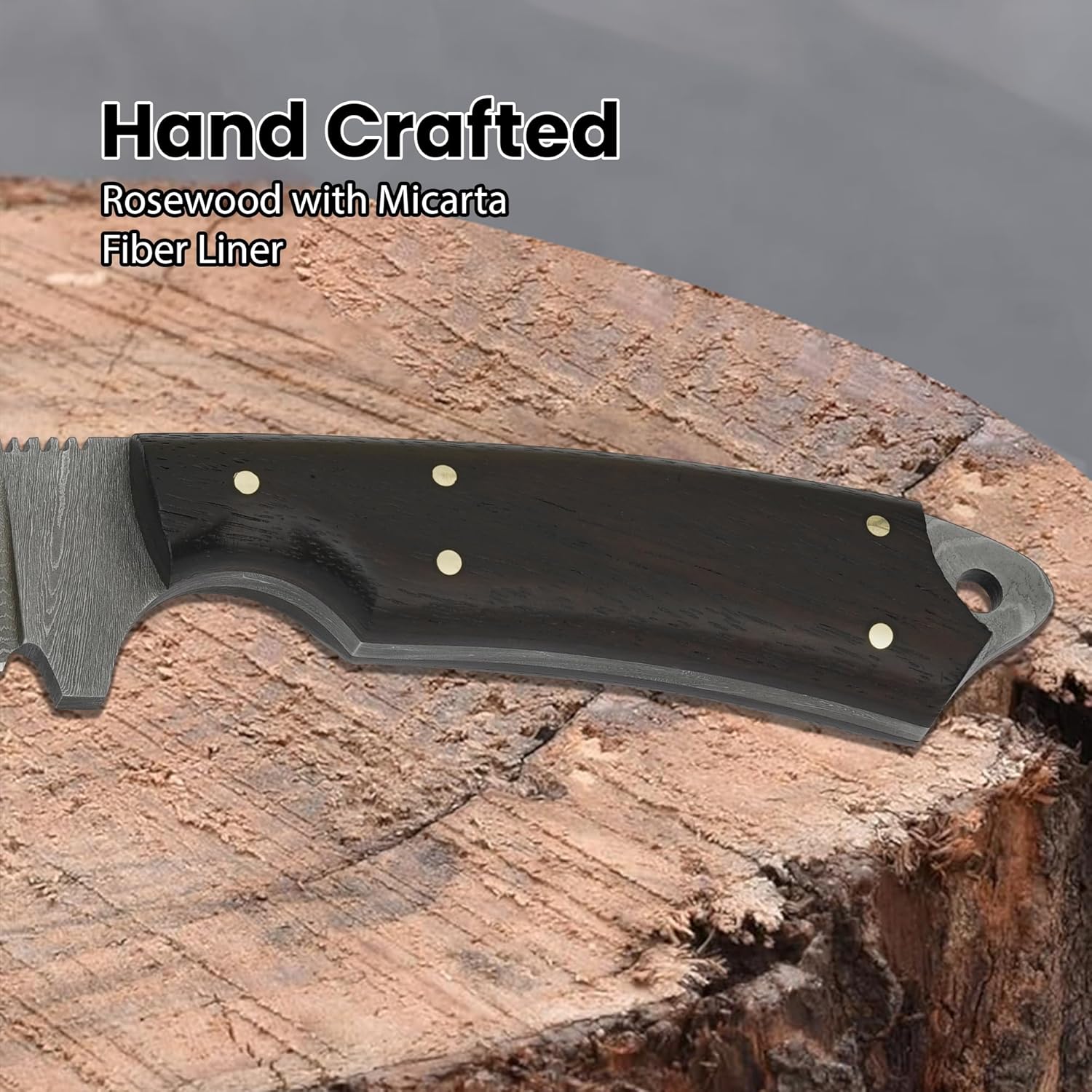 Knives Ranch Handmade EDC Hunting Knife – Full Tang – Carbon Steel Damascus – Rosewood Handle – 45° Pancake Leather Sheath – Cowboy Ranch Knife for Hunting & Skinning