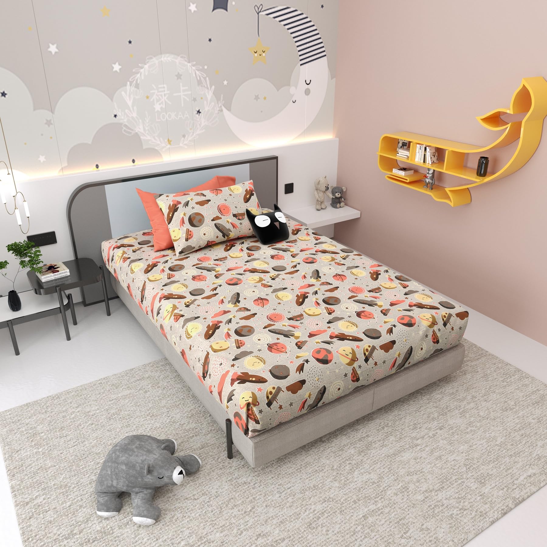 Cartoon Printed Pure Cotton 300 TC Single Bedsheet with 1 Pillow Cover, (60"x90" Inches), Pack of 1-image-18
