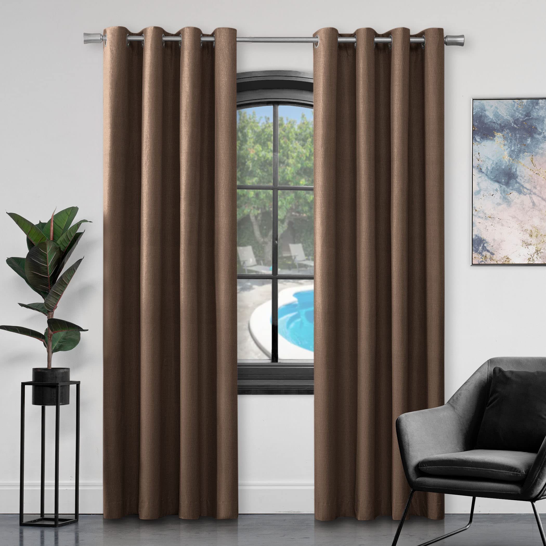 Gc Gaveno Cavailia Brown Gaveno Cavailia Luxury Fully Lined Plain Faux Silk Eyelet Curtains With Tie Backs 90X90 In
