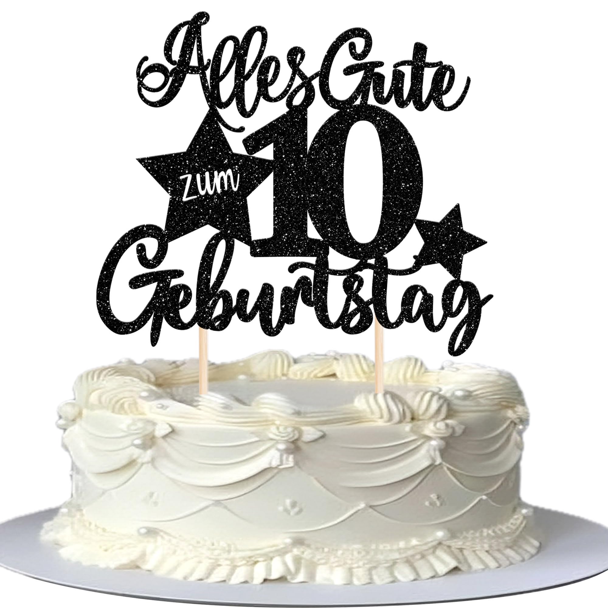 1 Stück 10th Geburtstag Cake Topper Alles Gute zum 10 Geburtstag Tortendeko Happy 10th Auf 10 Jahre Kuchen Deko für Jahrestag Party Kuchen Dekoration Schwarz