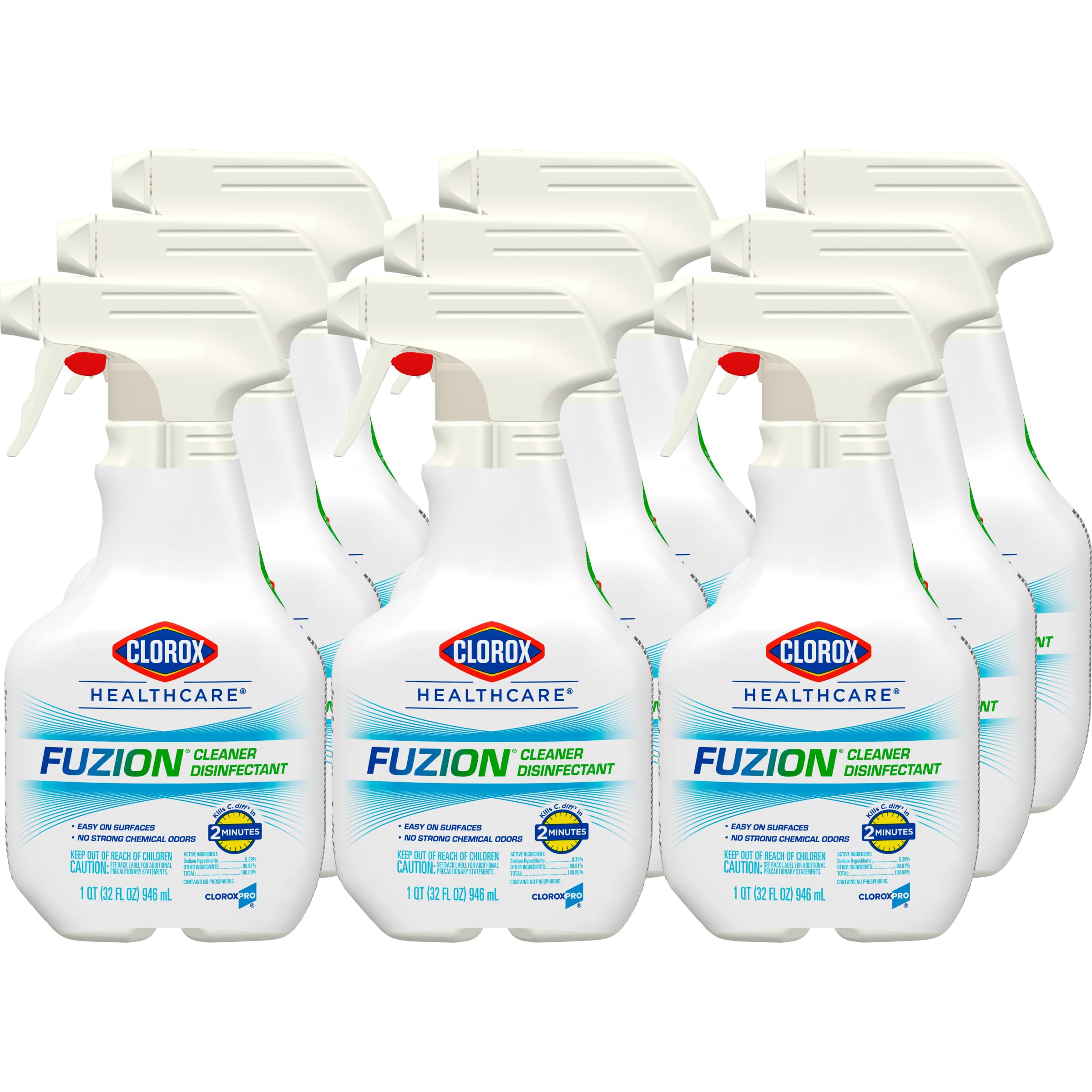 Clorox Healthcare Fuzion Cleaner Disinfectant Spray, 32 Fluid Ounces, Pack of 9 (Package May Vary)