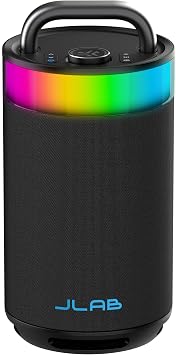 JLab, Epic Party, Portable Bluetooth Speaker, 360-Degree Sound, RGB LED Lighting, Black