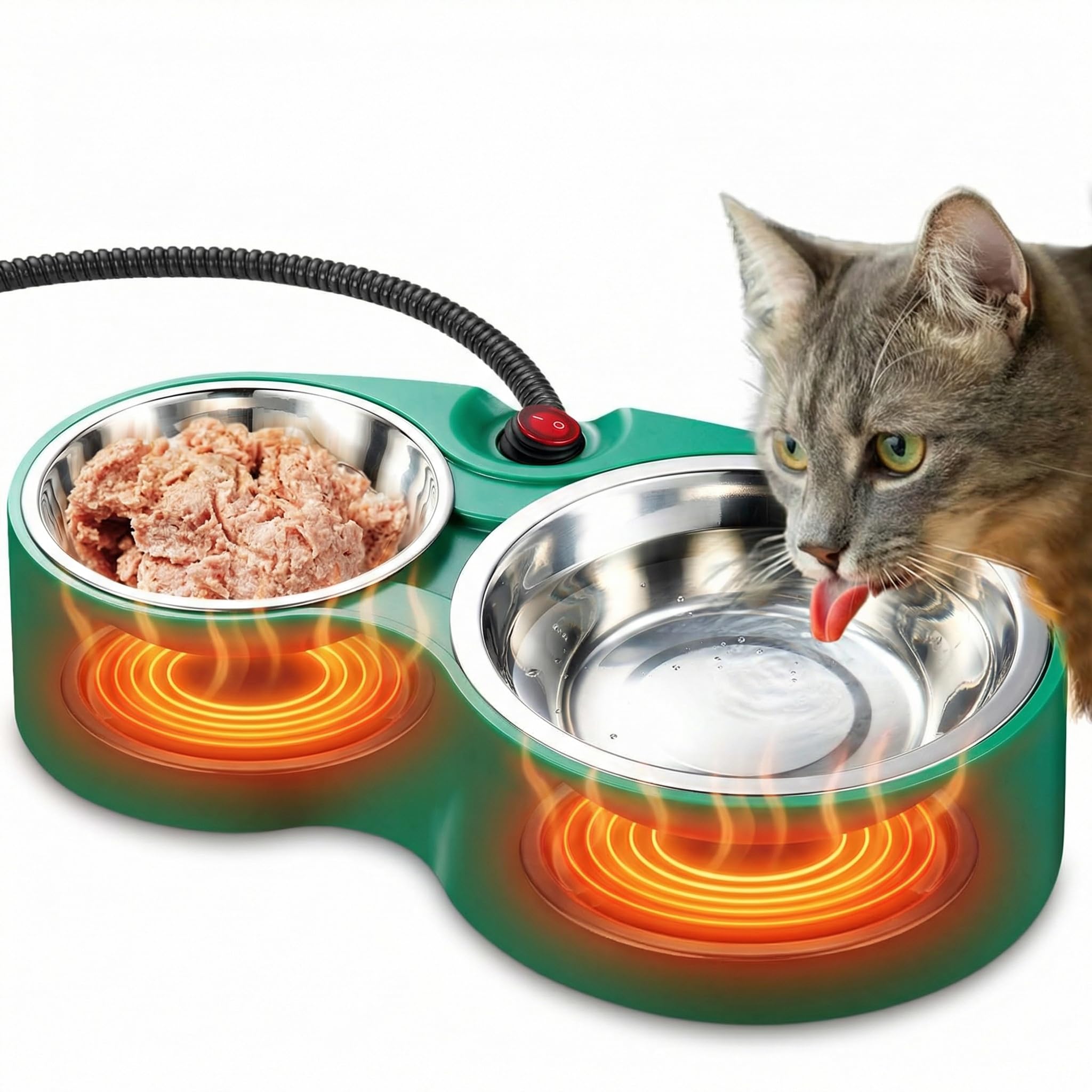 Tazón calefactado para Gatos – Tazón para Mascotas con calefacción al Aire Libre, Cuencos de Agua calentados de Acero Inoxidable, Cuenco de Doble calefacción para Mascotas para estación de