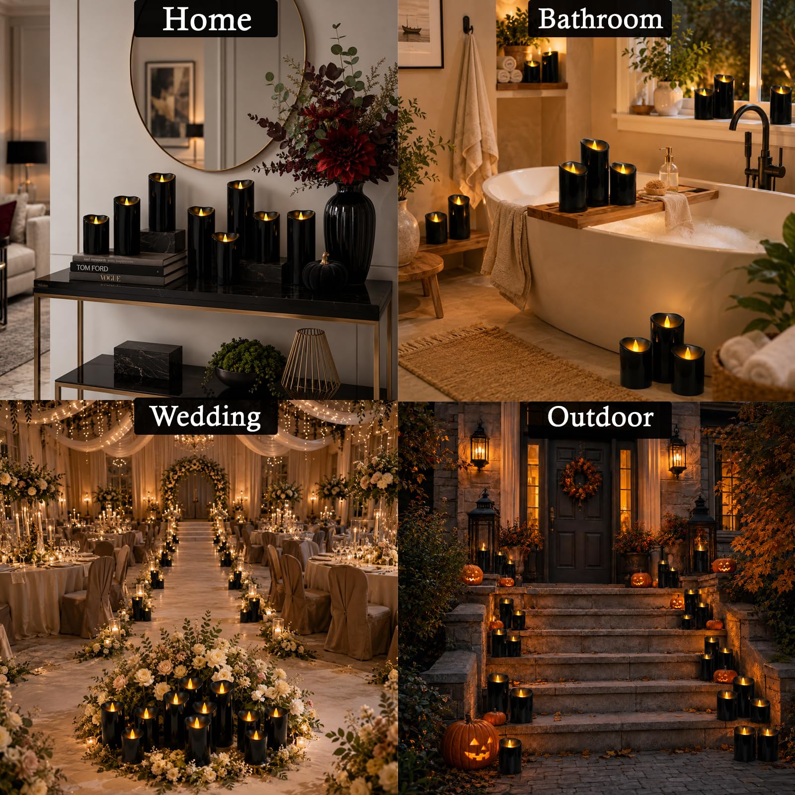 Set di 6 candele senza fiamma in plastica con accogliente fiamma rampicante, effetto ambientale, impermeabili, per esterni, a batteria, con 2 telecomandi e timer, per patio, giardino e