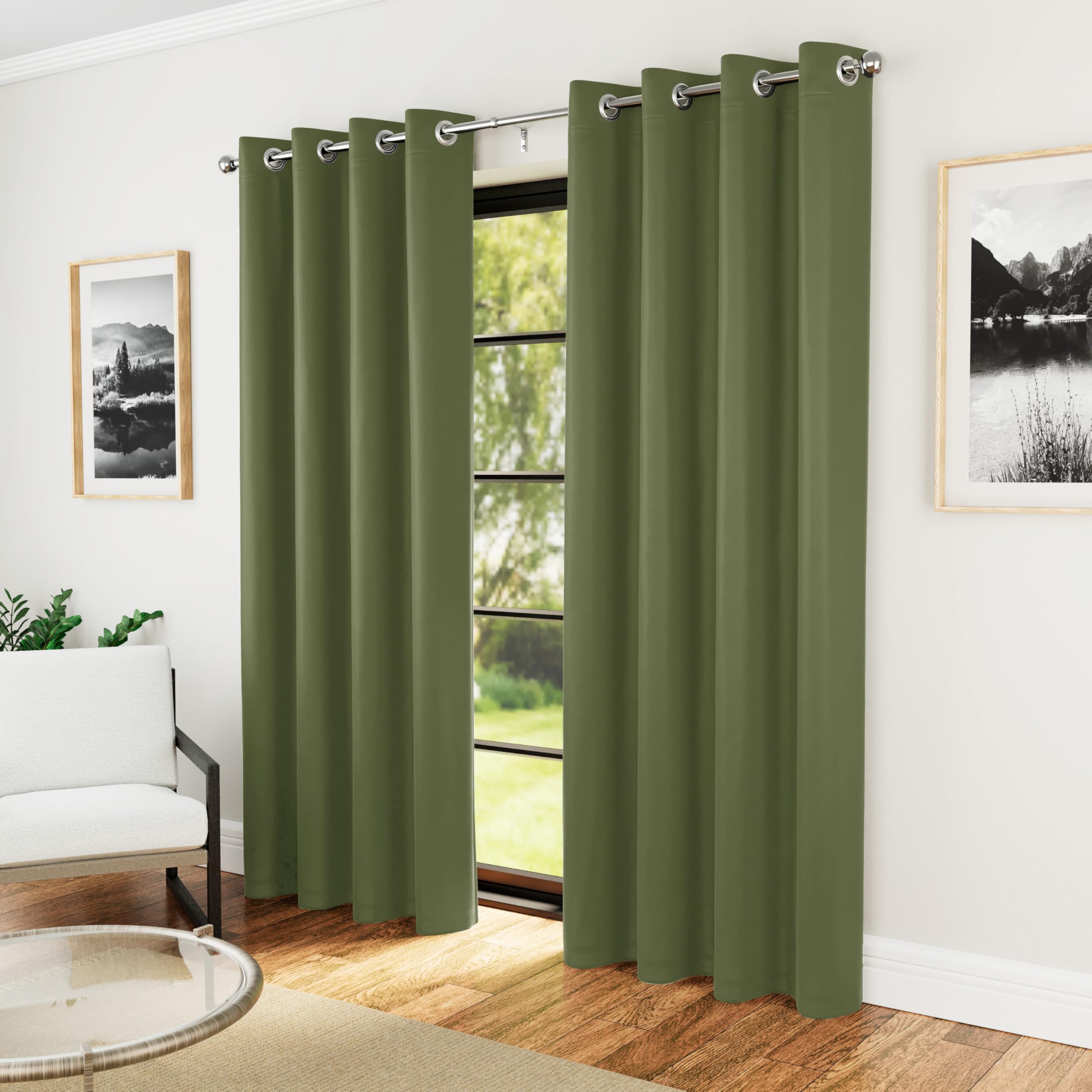 Enhanced Living Olive Green Nightfall Eyelet Blackout Curtains - Thermal Curtains For Bedroom - 66X90 Inch (168X229 Cm) - 230Gsm, Supersoft, Energy Saving & Noise Reducing - 2 X Curtain Panels