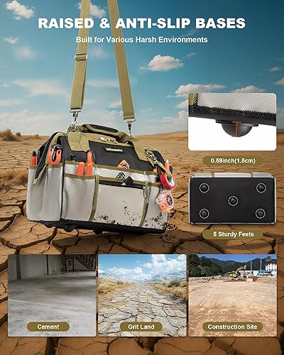 Miniatura 5 de Bolsas de herramientas resistentes de 16.5 pulgadas para hombres, organizador de herramientas grande de 32 bolsillos, bolsa de herramientas Oxford