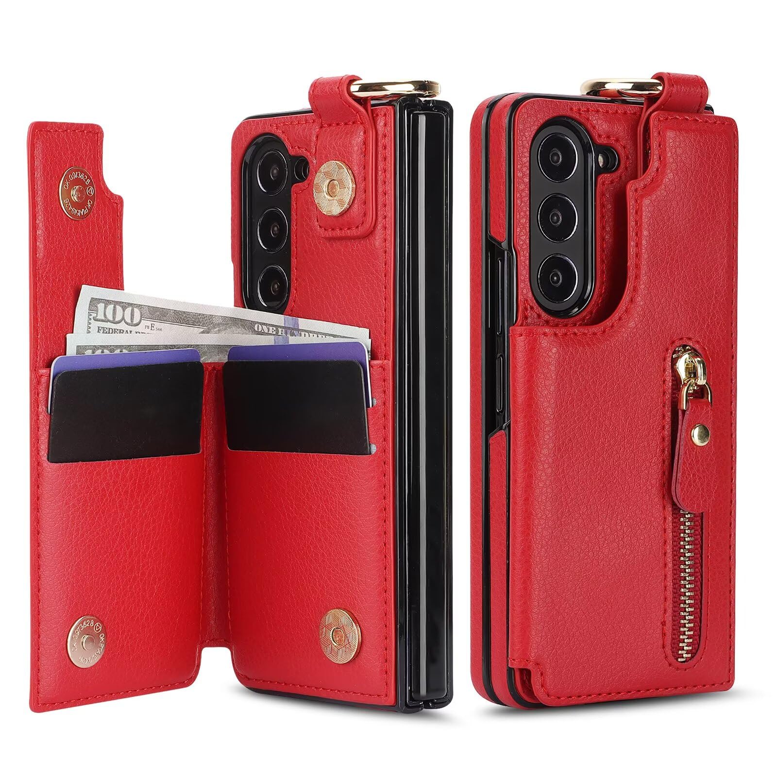 Étui Galaxy Z Fold 5 anti-chute pour protéger l'écran pliable avec coque rouge