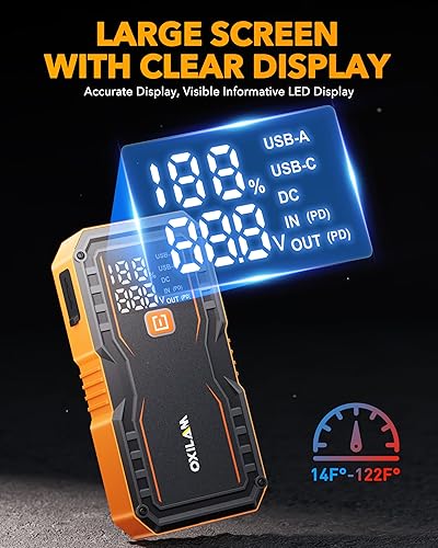 Miniatura 5 de OXILAM Arrancador de 20000 mAh para todos los motores de gas y diésel, batería de 9000 A arrancador portátil, caja de salto de 12 V con cargador