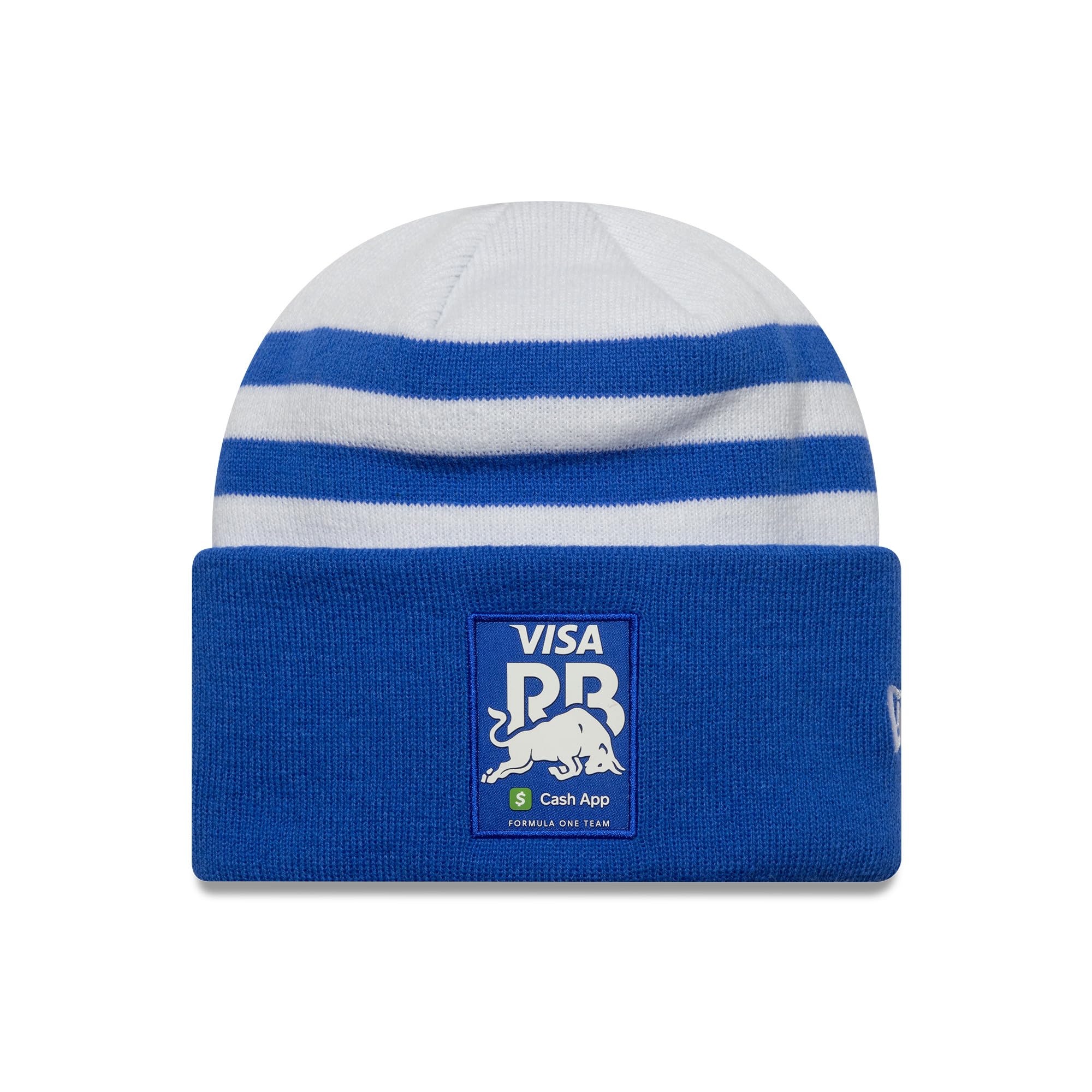 New Era Unisex Blue And White Visa Cash App Racing Bulls F1 Team, Official 2025 Collection, Yuki Tsunoda Drivers Beanie Hat,