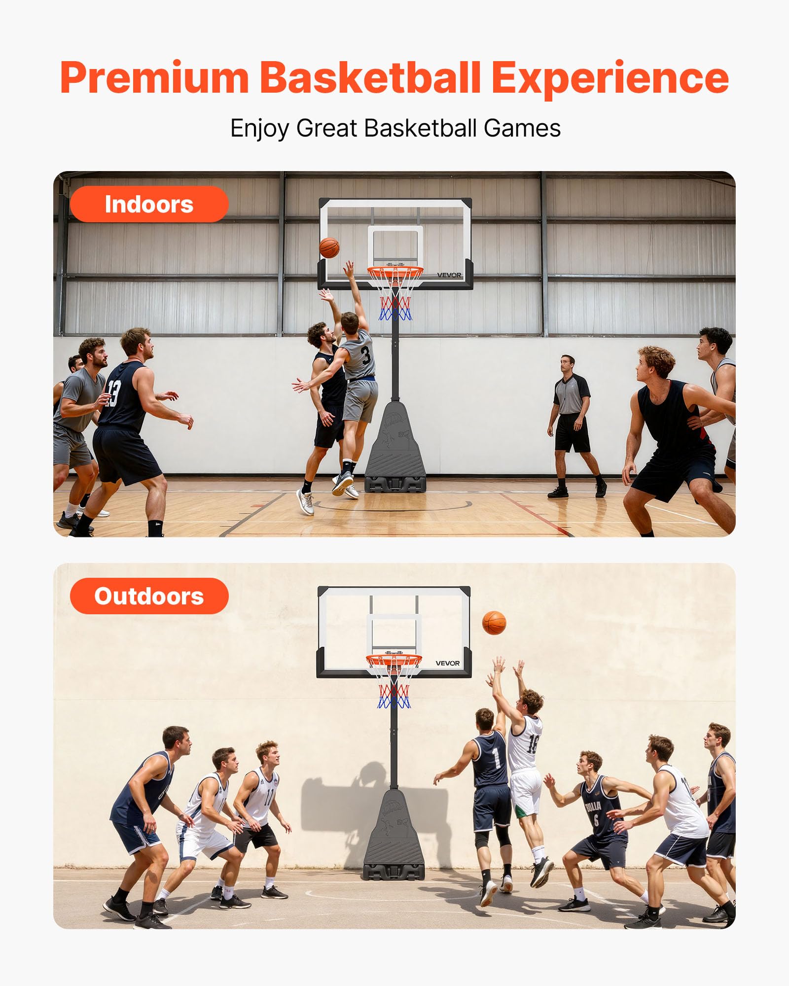 VEVOR Canestro da basket, regolabile in altezza, portatile, canestro da basket all'aperto, tabellone in PC per adolescenti, adulti, campo da basket, scuole, parchi