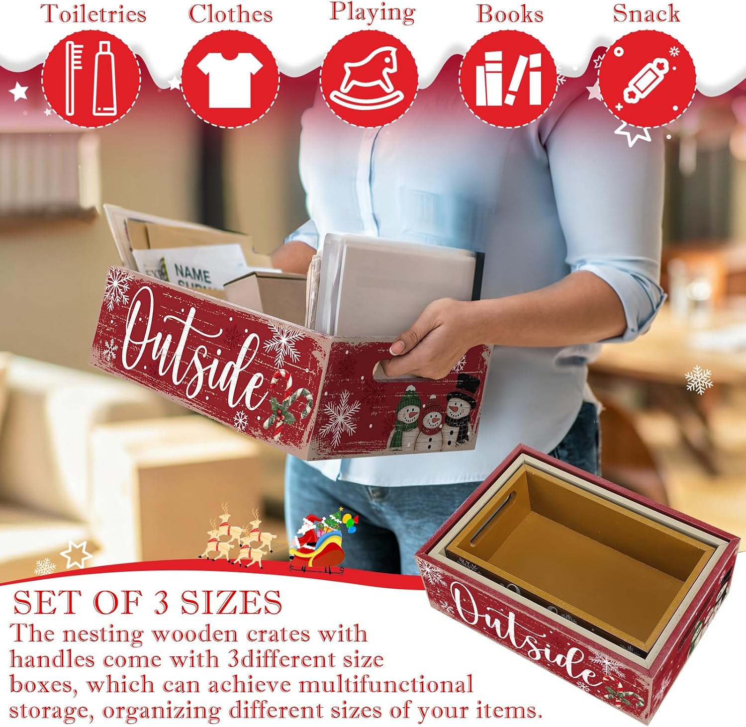 3 Pcs Vintage Wooden Box with Words Baby Its Cold Outside image 5