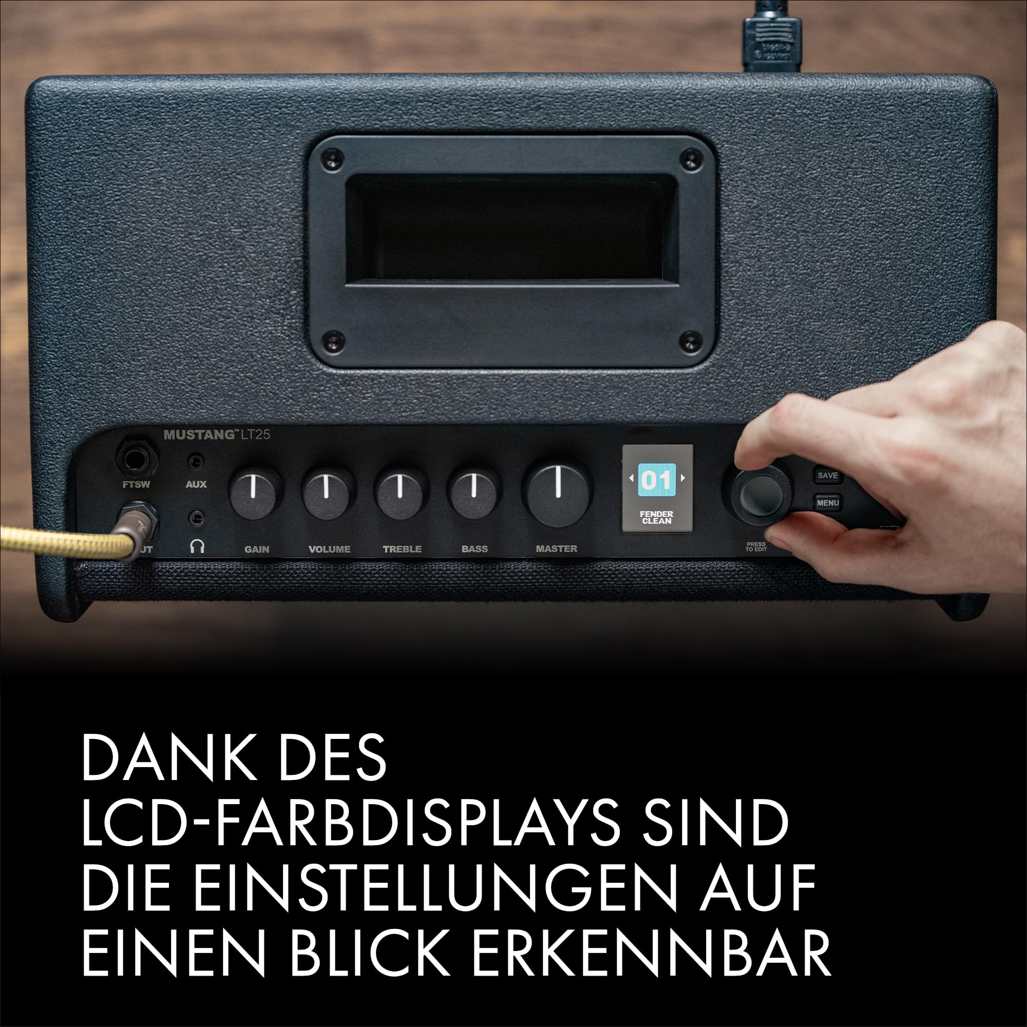 Fender Mustang LT25 Gitarren-Combo-Verstärker, Schwarz | 25W mit 8" Lautsprecher, 30 Presets, FX und USB-Konnektivität