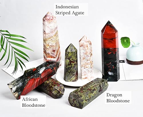 Miniatura 6 de AMOYSTONE Obelisco de piedra de sangre africana, torre grande de varita de cristal curativo, 6 columnas facetadas, terapia de meditación de chakras