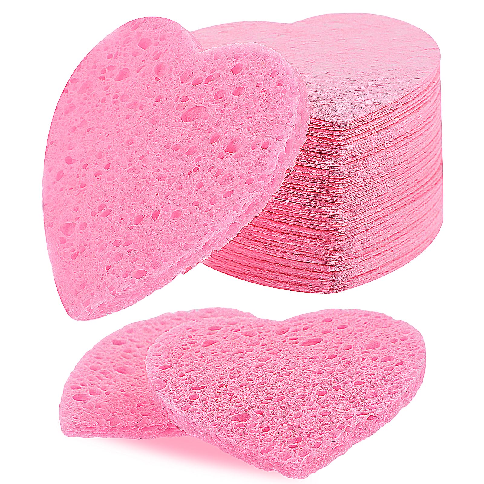 50 Piezas Esponja Facial Comprimida Exfoliación Esponja de Limpieza Facial Natural Corazón Esponja de Maquillaje Reutilizable Esponja de Belleza para Lacial Profunda y Desmaquillante (Rosa)