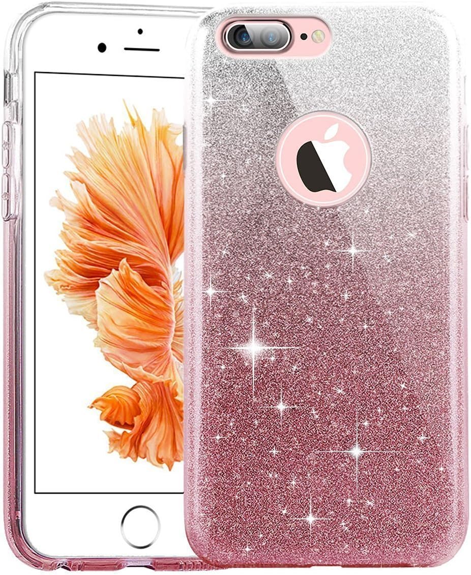 ERAGLOW iPhone 8 Plus Case, iPhone 8 Plus Back Cover Sparkle Shinning Protective Bumper Bling Glitter Case for 5.5 inches iPhone 8 Plus (Gradient-Pink)