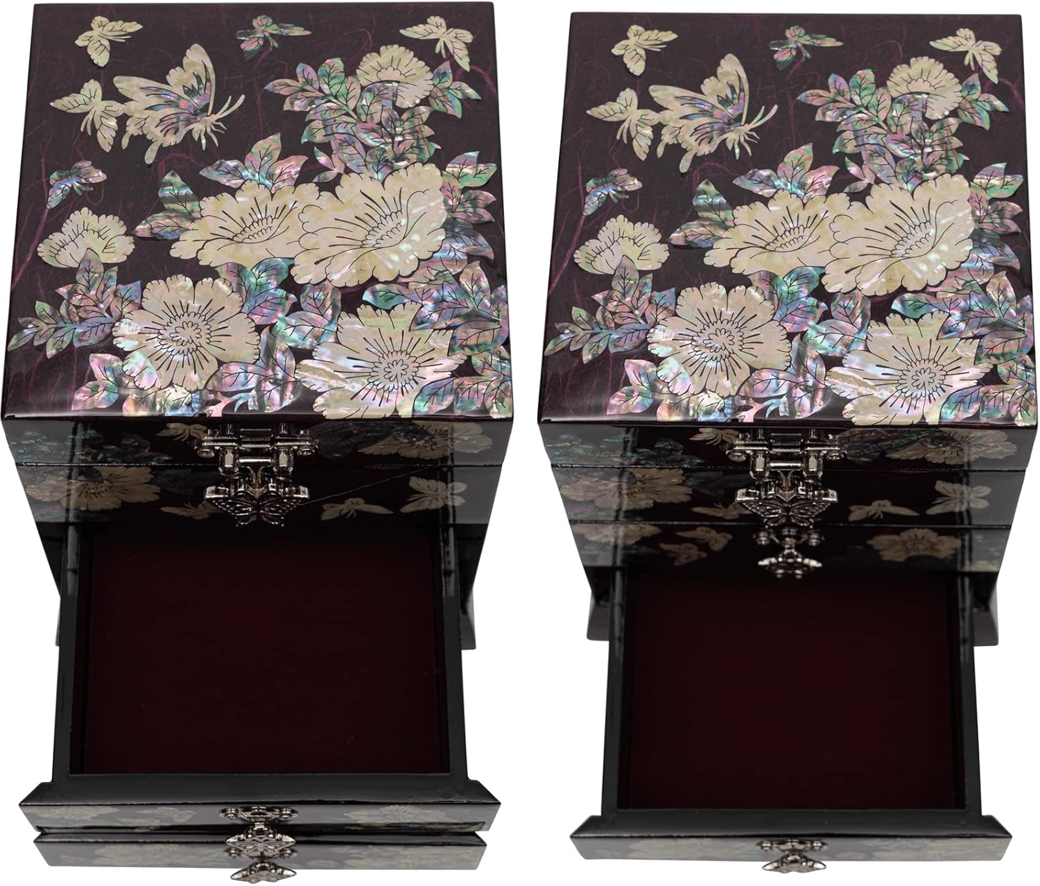 February Mountain Mother of Pearl Jewelry Organizer Storage Box with 2 Drawer Mirror lids- Perfect Display for Earring Necklace Rings Bracelet - Surprise Gifts for Women Decorative Box (Purple) : Clothing, Shoes & Jewelry