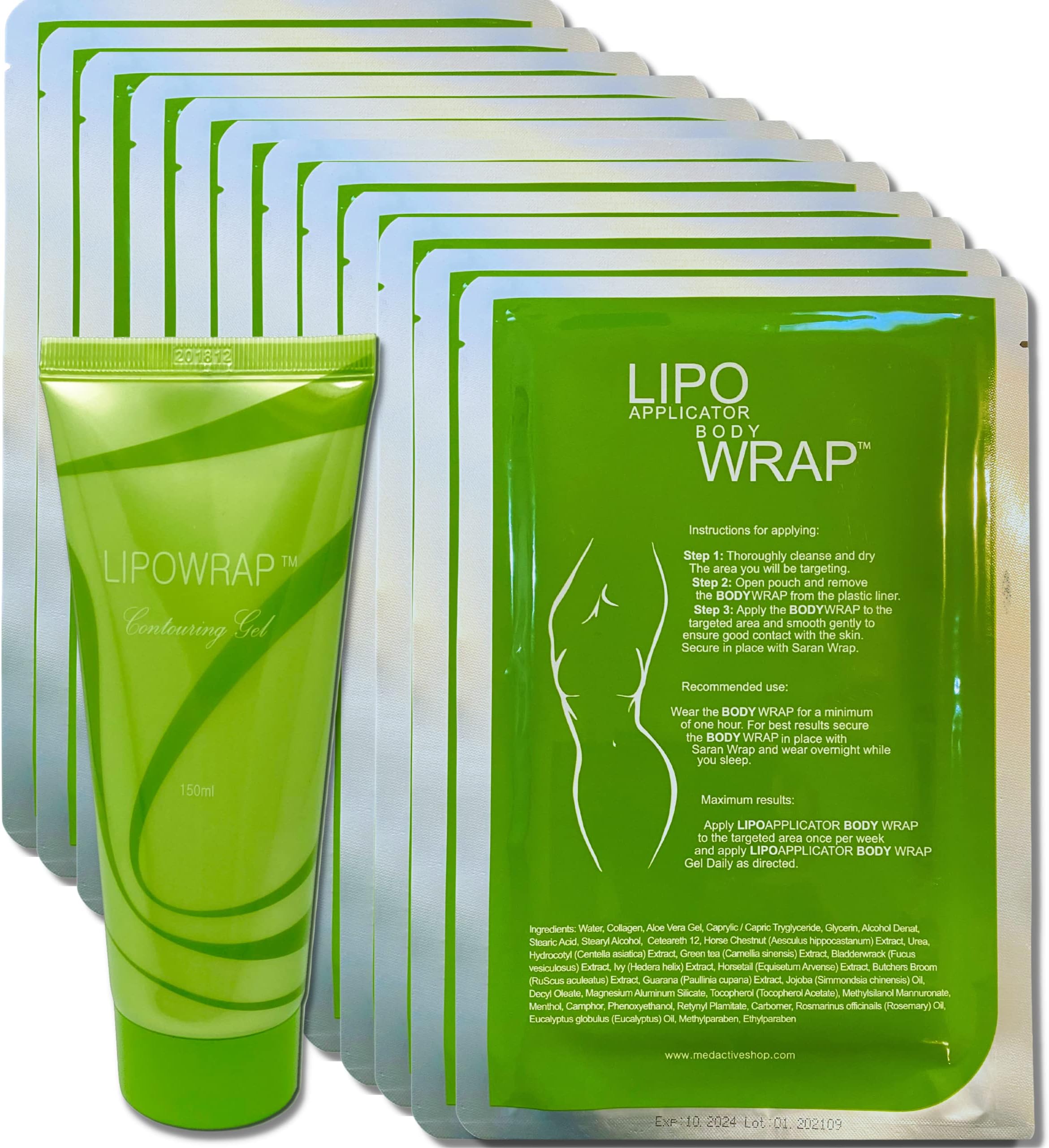 Ultimate Body Wrap Lipo Applicator Wrap. 12 Wraps + Defining Gel (5.07 oz) it works for inch loss, tone and contouring