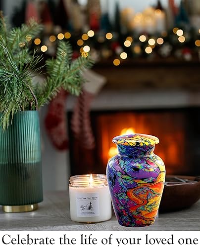 Miniatura 4 de Urna de recuerdo con estampado moderno, mini urna de cremación colorida para cenizas, urna de funeral de teñido anudado hecha a mano y conmemorativa