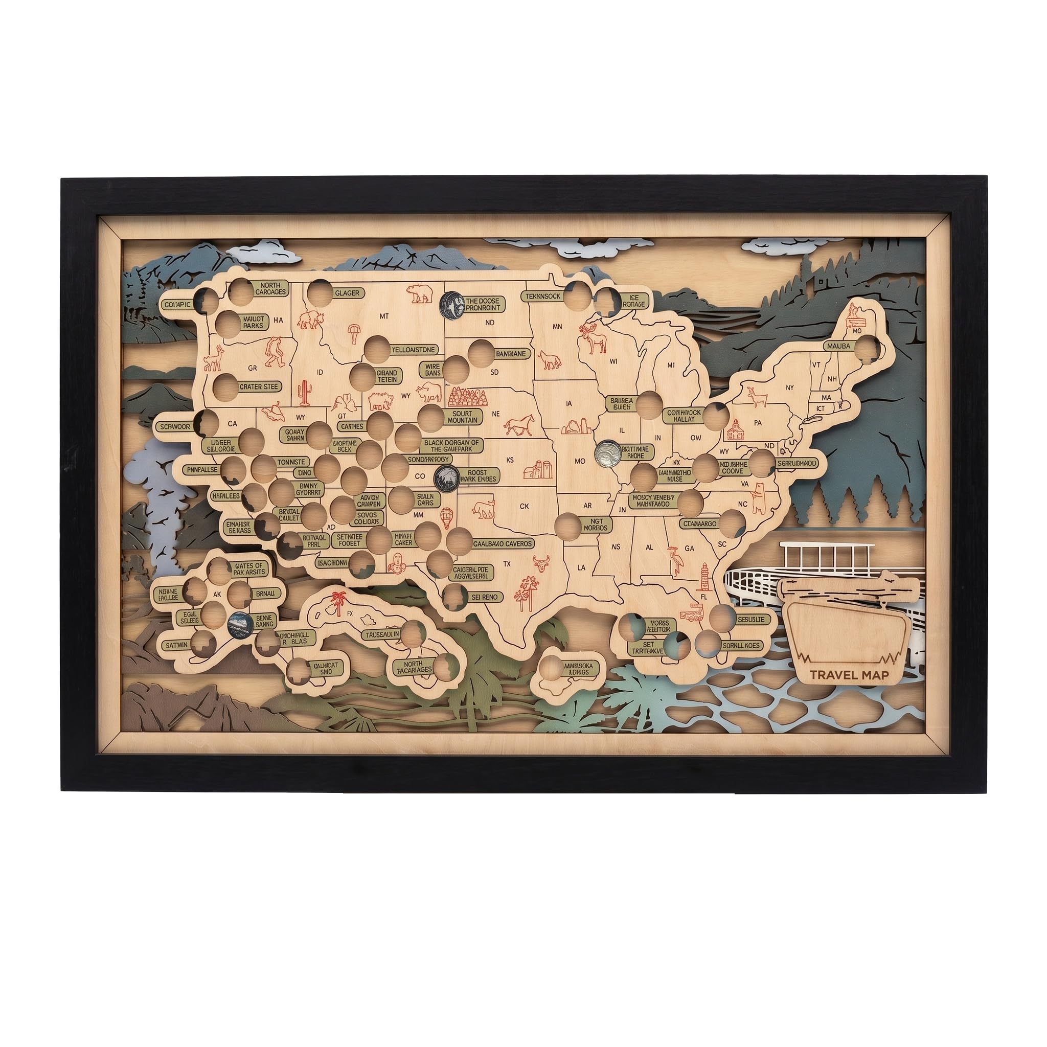 National Parks Map Adventure Tracker – mappe di viaggio in legno personalizzate del parco nazionale degli Stati Uniti, tracker da viaggio con puntina, regalo per gli amanti del parco, coppie e