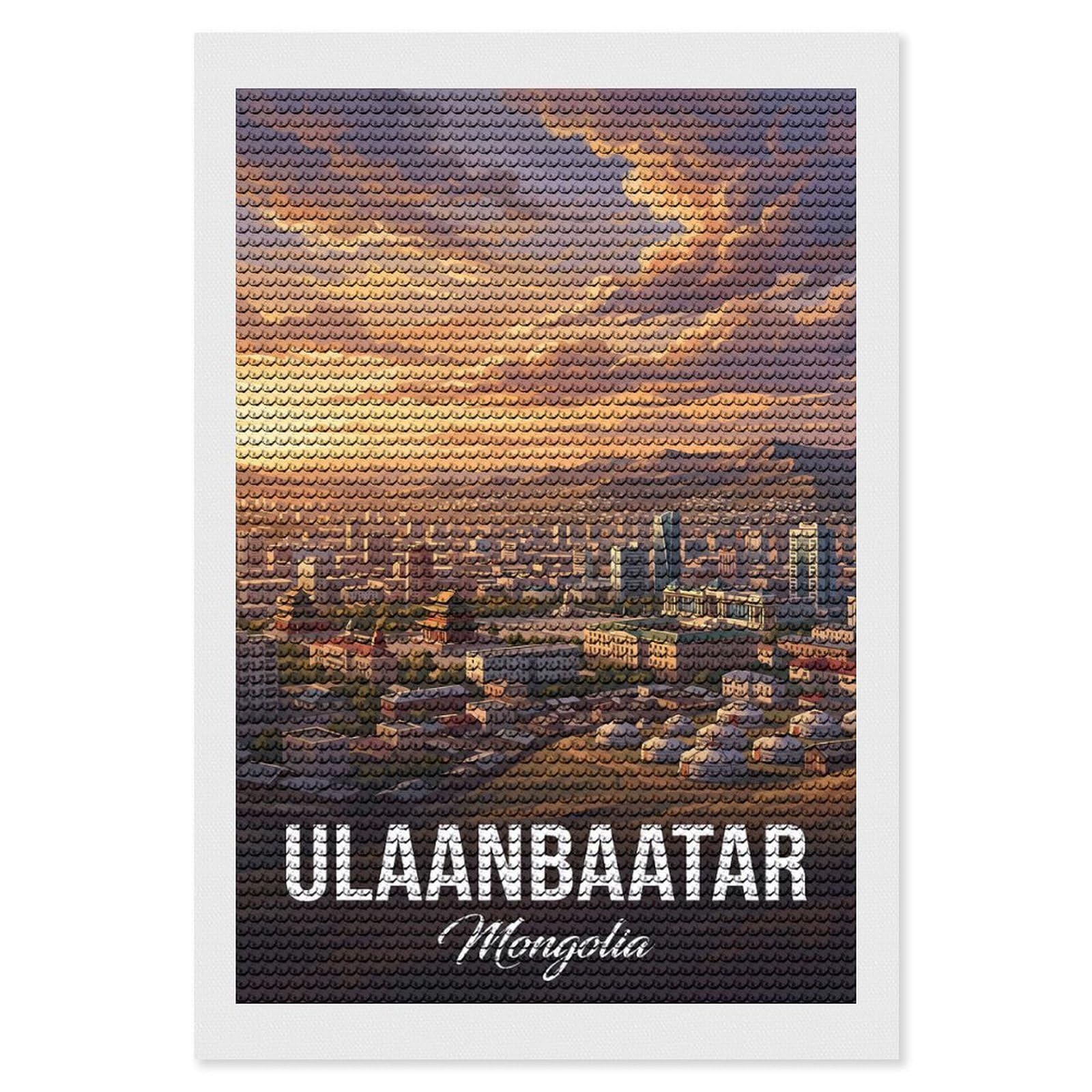 Junmoney Ulaanbaatar Mongolia Cityscape Diamond Art Kit 8"x12", Vintage Style Decor, Stress Relief Craft, Decor Project, Relaxing DIY, Creative Hobby