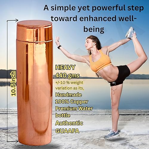 Miniatura 2 de GUAAFA Botella de agua de cobre, 32 onzas, hecha a mano, ayurvédica, 100% cobre puro, acabado liso, recipiente para bebidas para regalar a él,