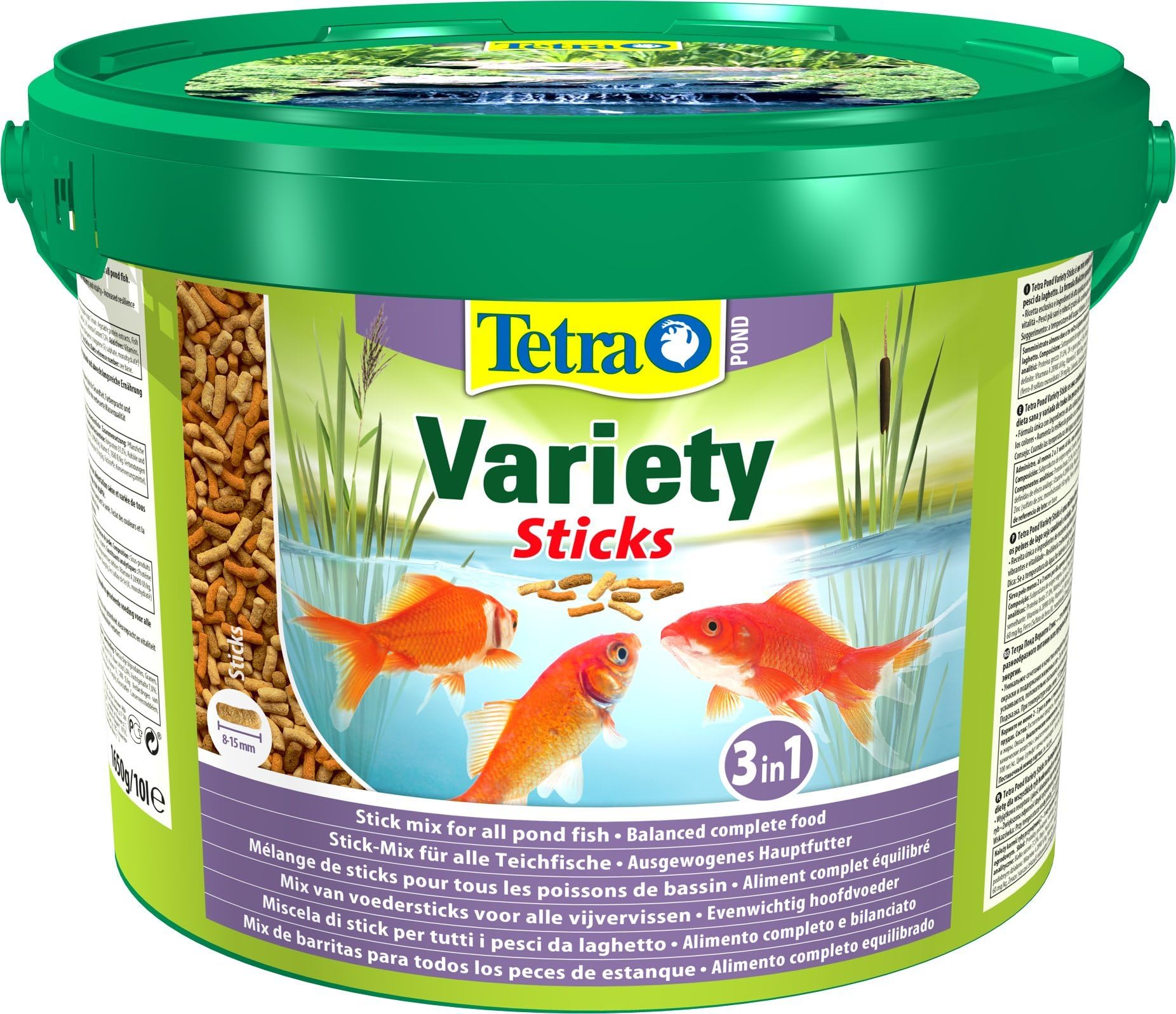 Pond Variety Sticks Fish Food Mix for Pond Fish Made of Three Different Sticks, for the Health, Colour Splendour and Vitality of All Fish in the Pond, 10 L Bucket