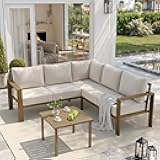 UDPATIO 6 Piece Patio Furniture Set, Faux Wood Metal Outdoor Sectional Sofa with 6