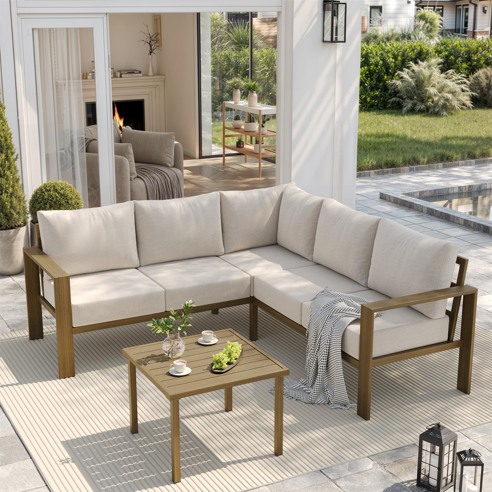 Amazon.com: UDPATIO 6 Piece Patio Furniture Set, Faux Wood Metal