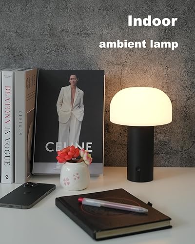 Miniatura 5 de Lámpara de Mesa Inalámbrica con Forma de Hongo, Lámpara de Ducha Impermeable, Lámpara de Mesa Recargable a Batería, Luz Nocturna Regulable al Tacto