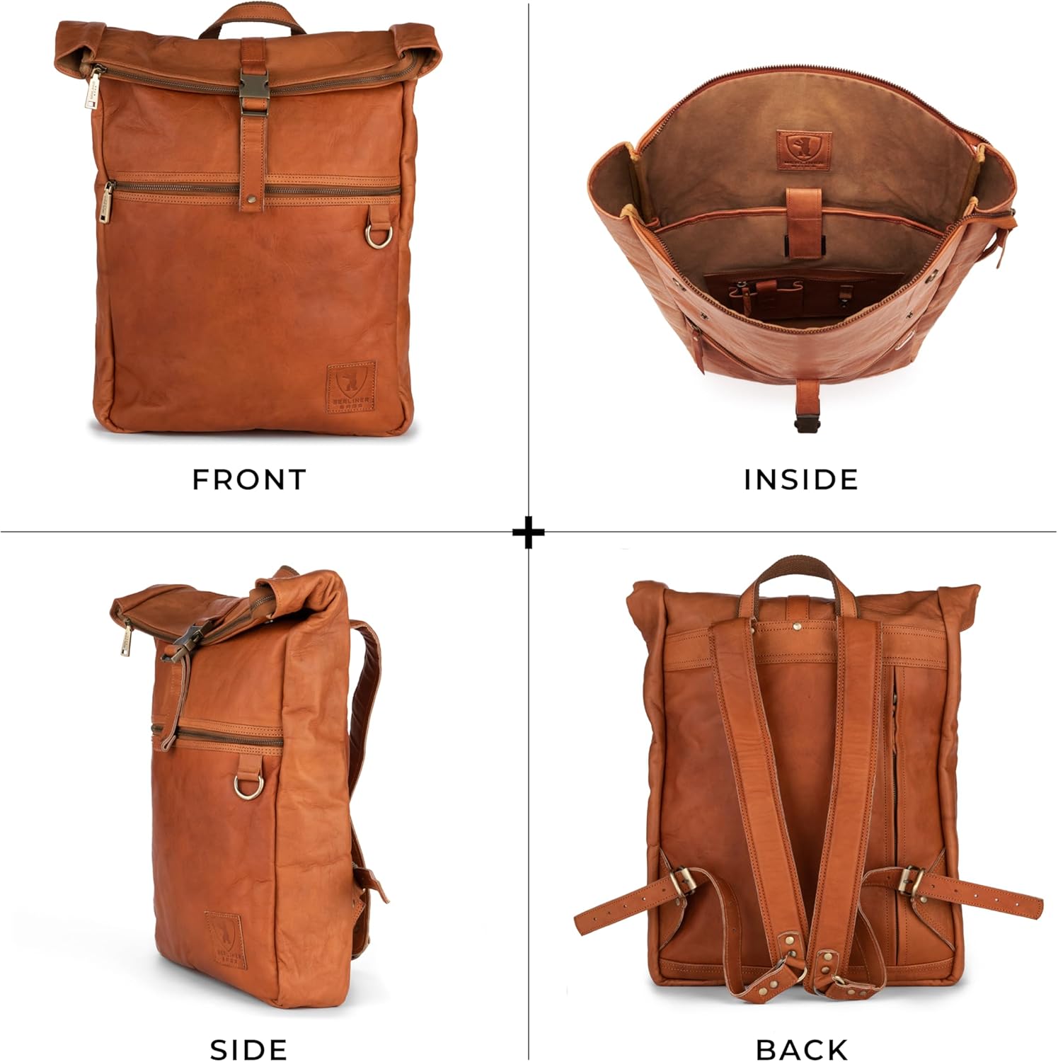 BERLINER BAGS Vintage Genuine Leather Backpack Utrecht, Laptop Backpack, Travel Backpack for Women and Men - Brown - Image 7