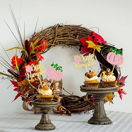 Miniatura 151 de Ephlyn 24 piezas de calabaza Oh Baby Cupcake Toppers con purpurina temática de otoño de calabaza Cupcake Picks Baby Shower Cake Decoraciones