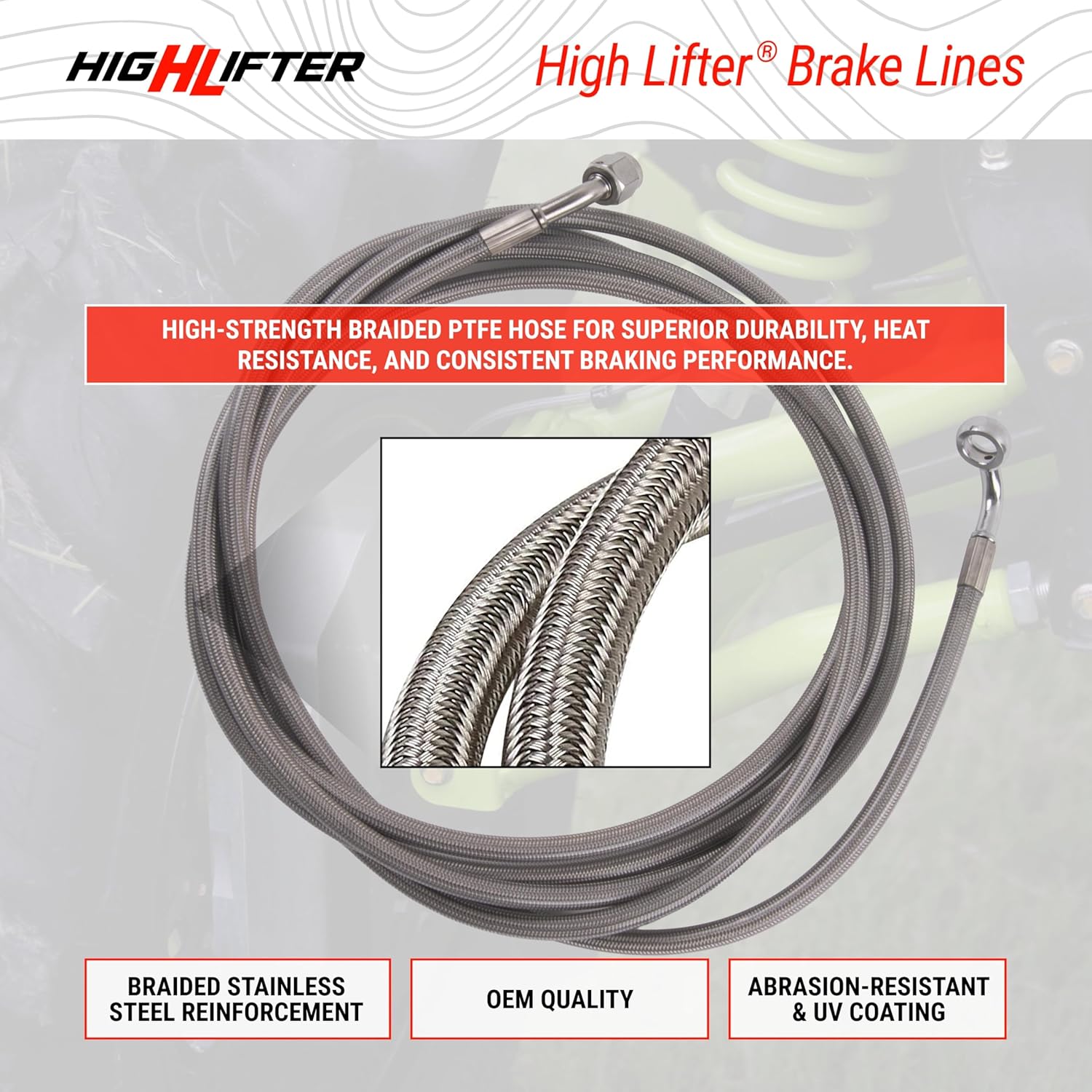 High Lifter Front Brake Line Kit Compatible with Polaris RZR PRO XP, XP 4 (2020-2026) UTV Models | Replacements for High Lifter Long Travel Kits | 40" Left, 57" Right | Made in USA