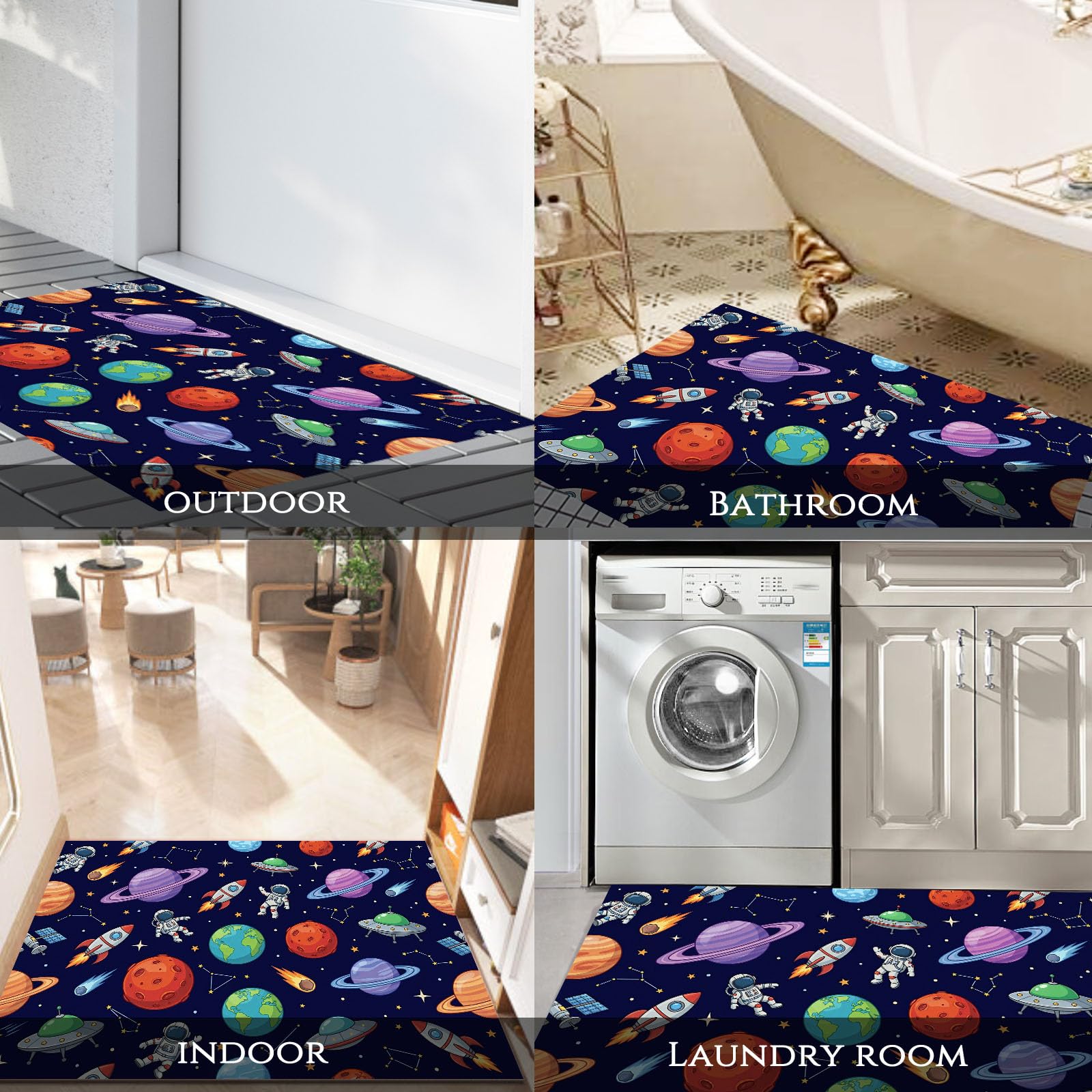 Felpudo Entrada Casa Constelación Planeta Astronauta 80x120cm, Alfombra Interior de Bienvenida Tema Espacial Dibujos Animados Antideslizante, Felpudo de Entrada Alfombrilla para Puertas, Pasillo