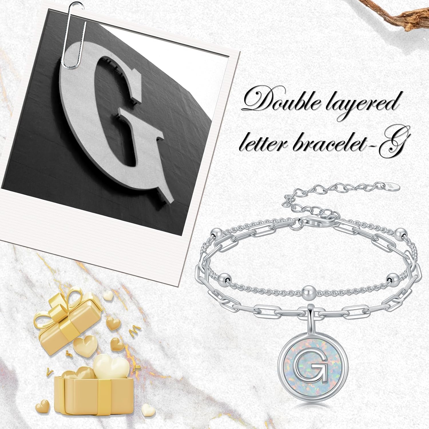 Initial Bracelet for Women 925 Sterling Silver Layered Initial A to Z Bracelet Opal Letter Jewelry Gifts - Image 6