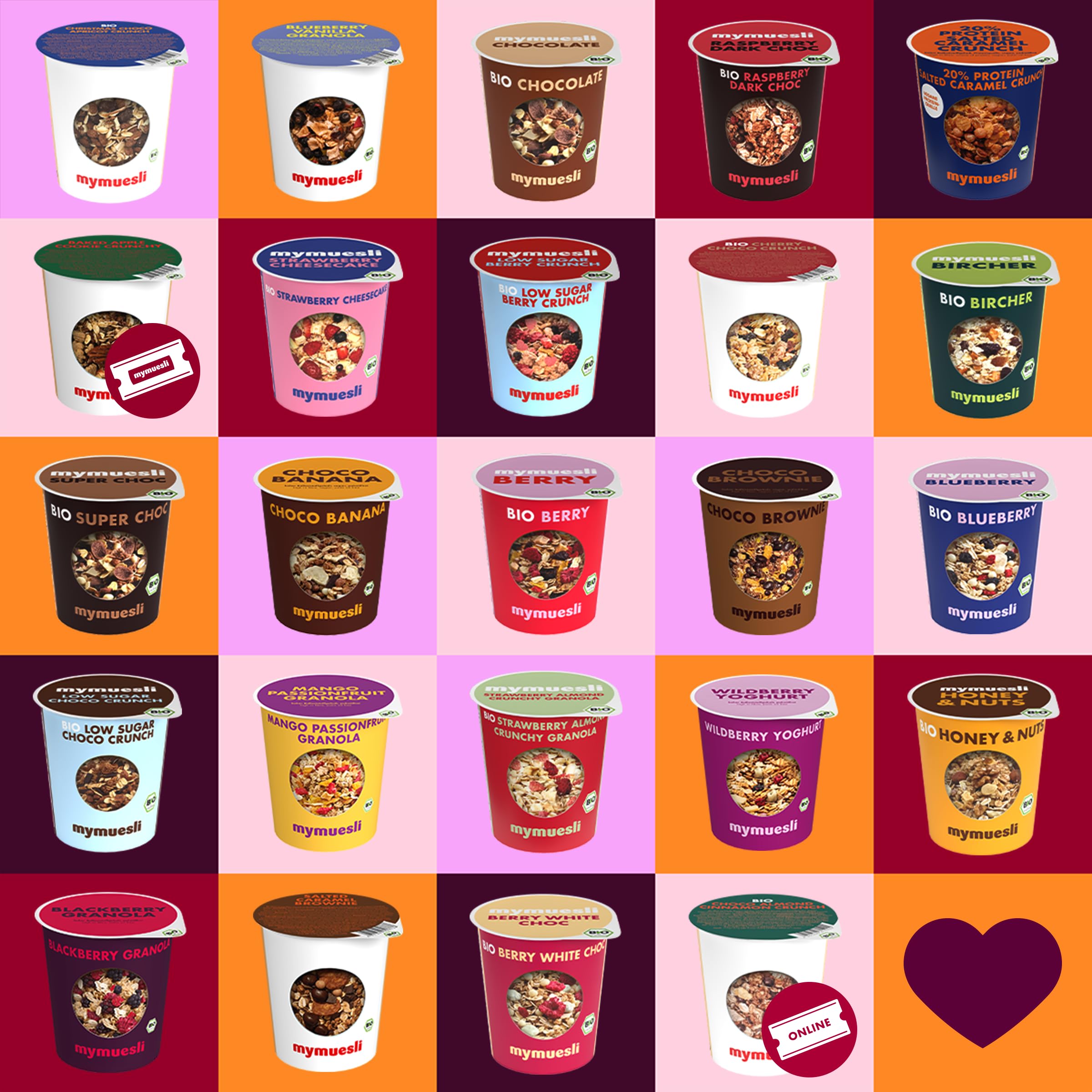 mymuesli Müsli Adventskalender 2025 - 24x Bio-Müslis im 2go-Portionsbecher, ohne Palmöl, Geschenk