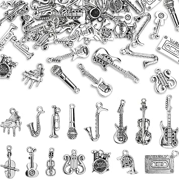 90 Pcs Tibetan Musical Instrument Charms, Silver Music Charms Pendants for Necklace Bracelet Earrings Jewelry Making and Crafting,15 Styles