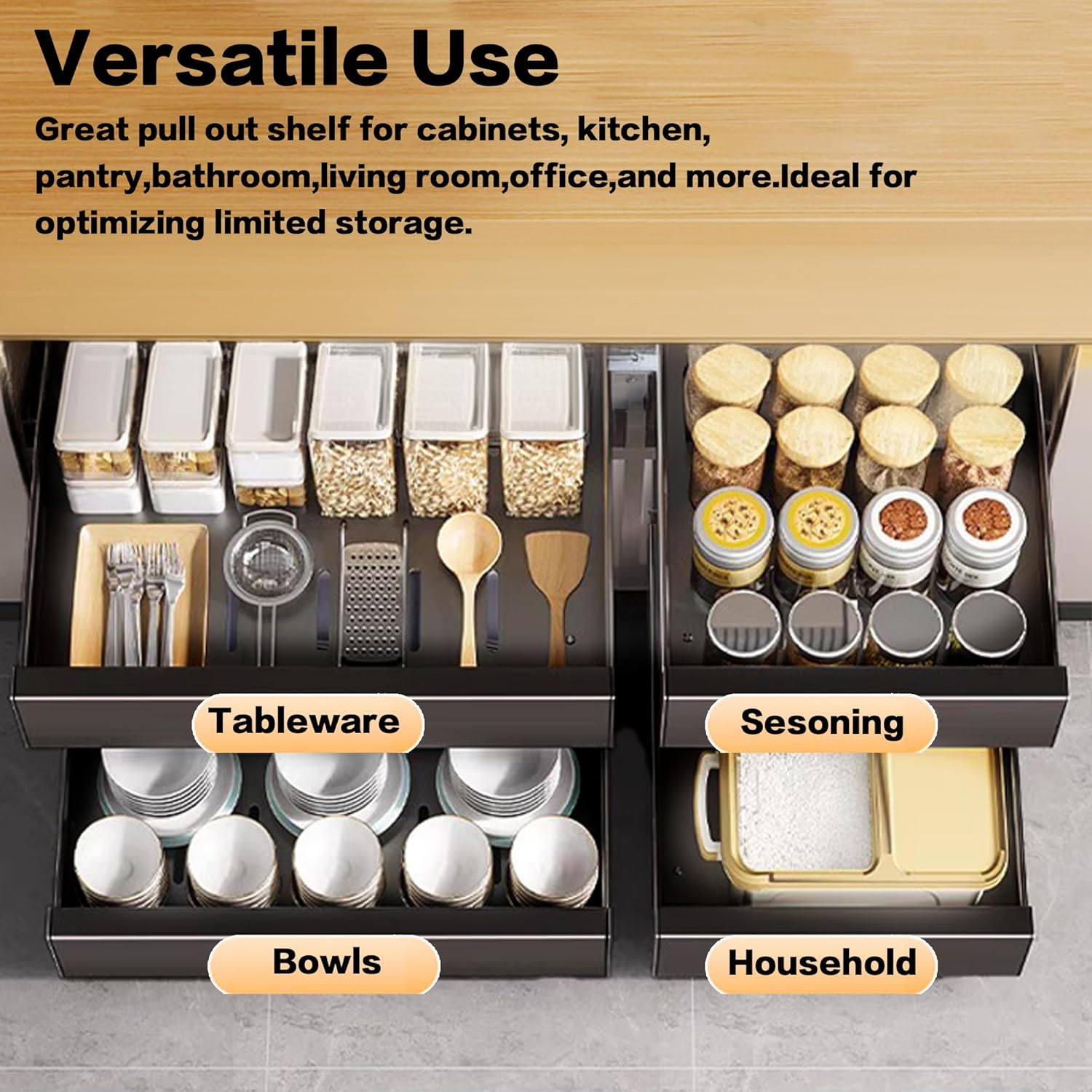 2 Pack Pull Out Drawers for Cabinets, 10" W x16.9" D Pull Out Cabinet Organizer Adhesive for Narrow Face Frame or Frameless Cabinets, Sturdy Pull Out Shelves for Kitchen,Pantry and Bathroom Vanity