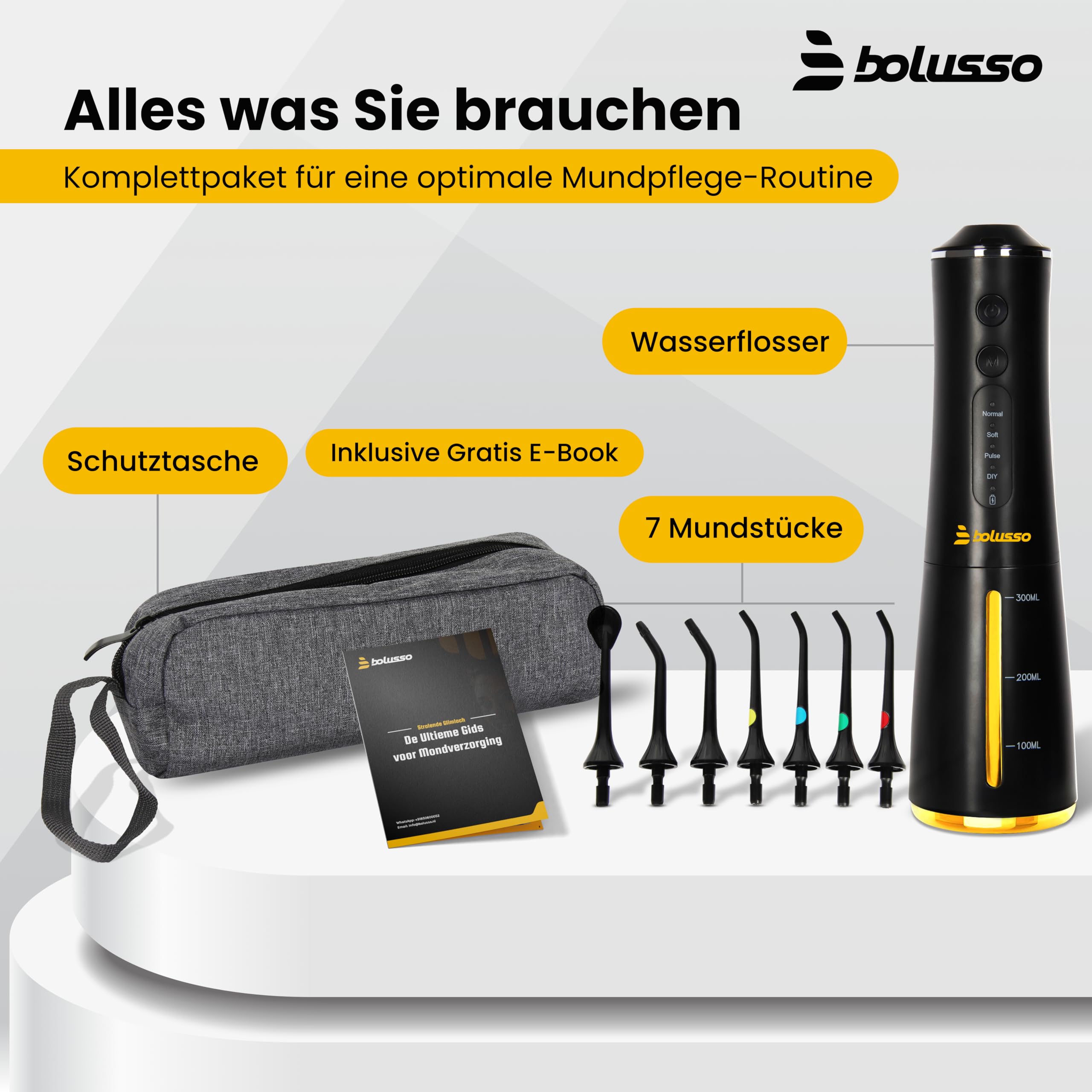 Waterflosser - Inclusief 7 Opzetstukken - Reistas - E-book - Volledig instelbaar - Monddouche - Tongreiniger - Mondverzorging - Tandplak Verwijderaar - Beugel Schoonmaken