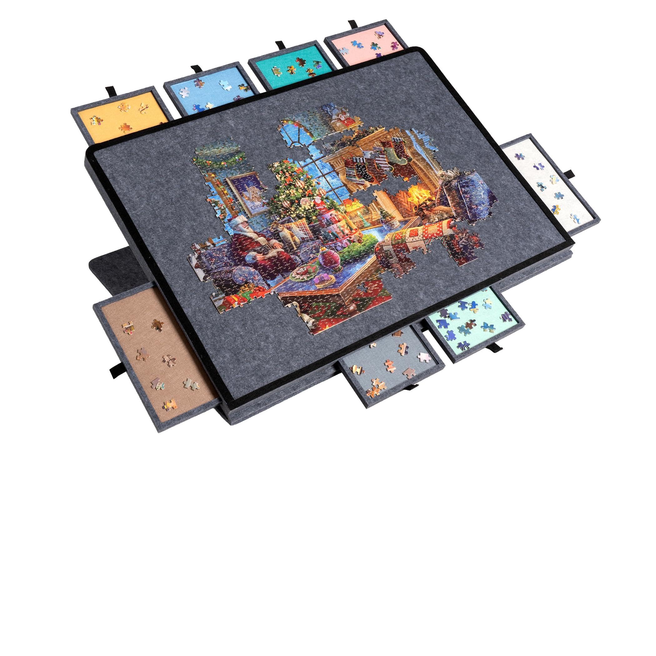Kippbares Puzzlebrett mit 2-in-1-Ständer und Abdeckung, Leichter Filz-Aufbewahrungskoffer mit 8 Schubladen für Erwachsene, tragbarer Puzzletisch für Spiele mit bis zu 1500 Teilen