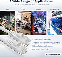 Vista 6 de CableWholesale Cable Ethernet Cat6, 24AWG, conector de placa dorada RJ45, 4 pares de cobre trenzado, par trenzado sin blindaje (UTP), cable de Blanco