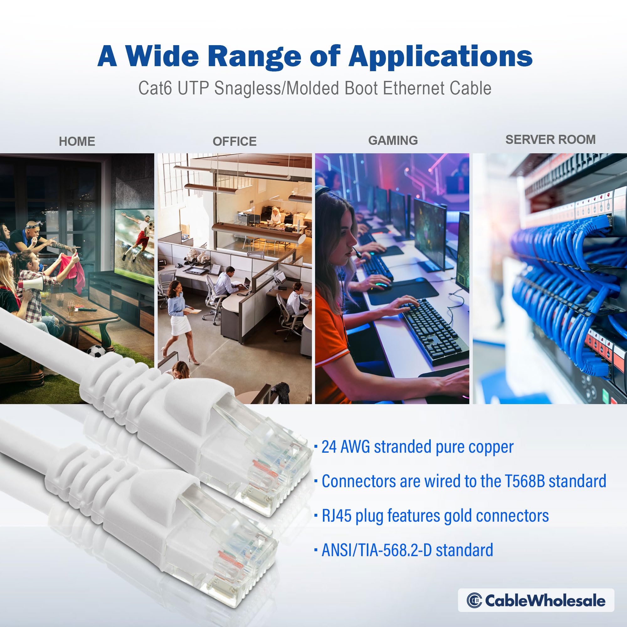 CableWholesale Cat6 UTP 2ft kabel sieciowy 0,61 m, Cat6, RJ-45, RJ-45, biały)